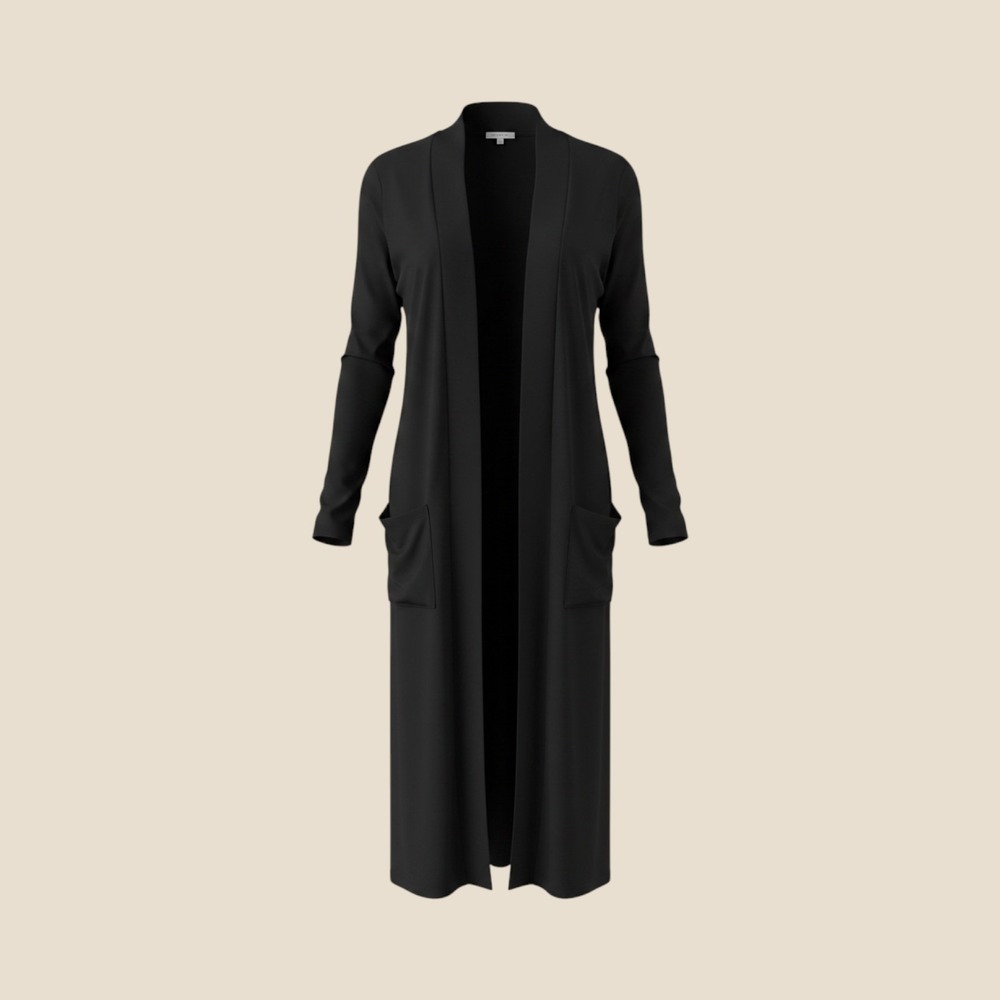 Anne Klein Womens Black Longline Open Front Duster Cardigan 21Pockets Size S